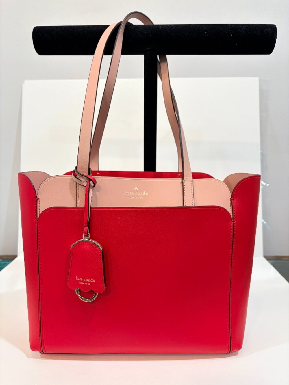 Kate Spade Magnolia Street Medium Double Pocket Tote Red Blush Leather Purse